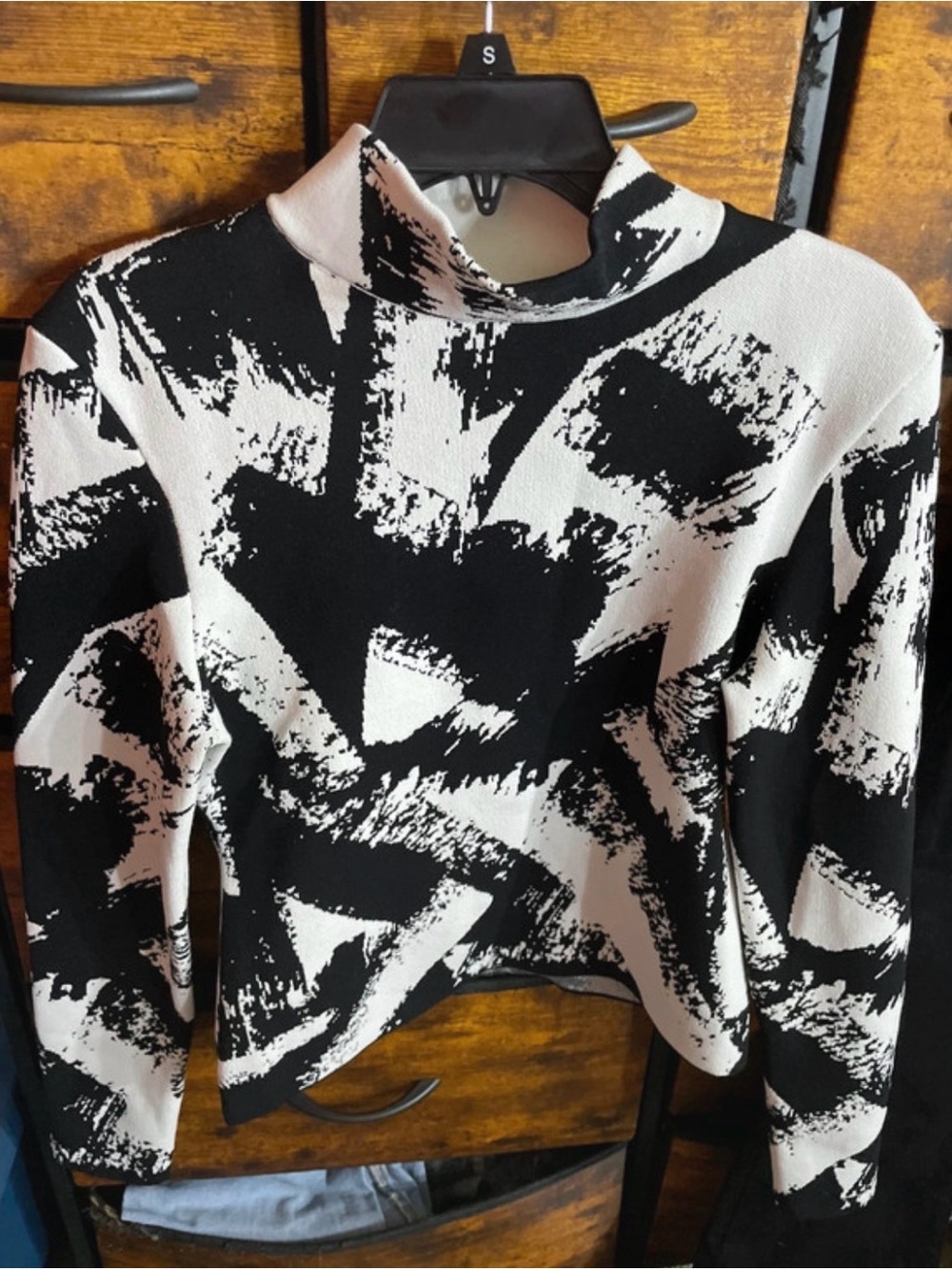 Express Black and White Abstract Mock Neck Sweater